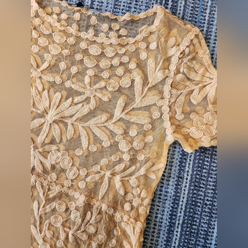 Zara Oversize Crochet Lace Sheer Top Rusty Orange