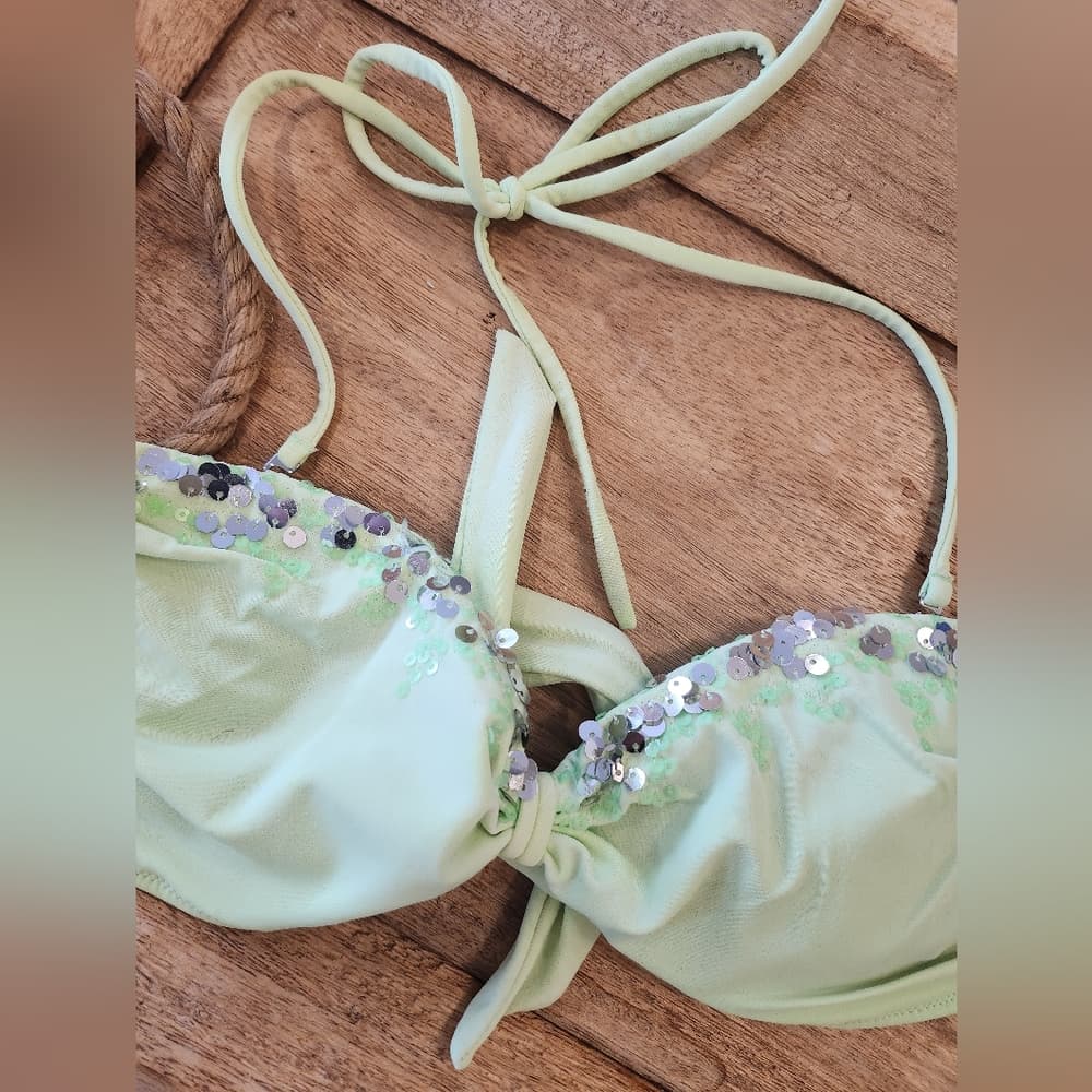 Victoria's Secret Pale Green Sequined Bikini Top small