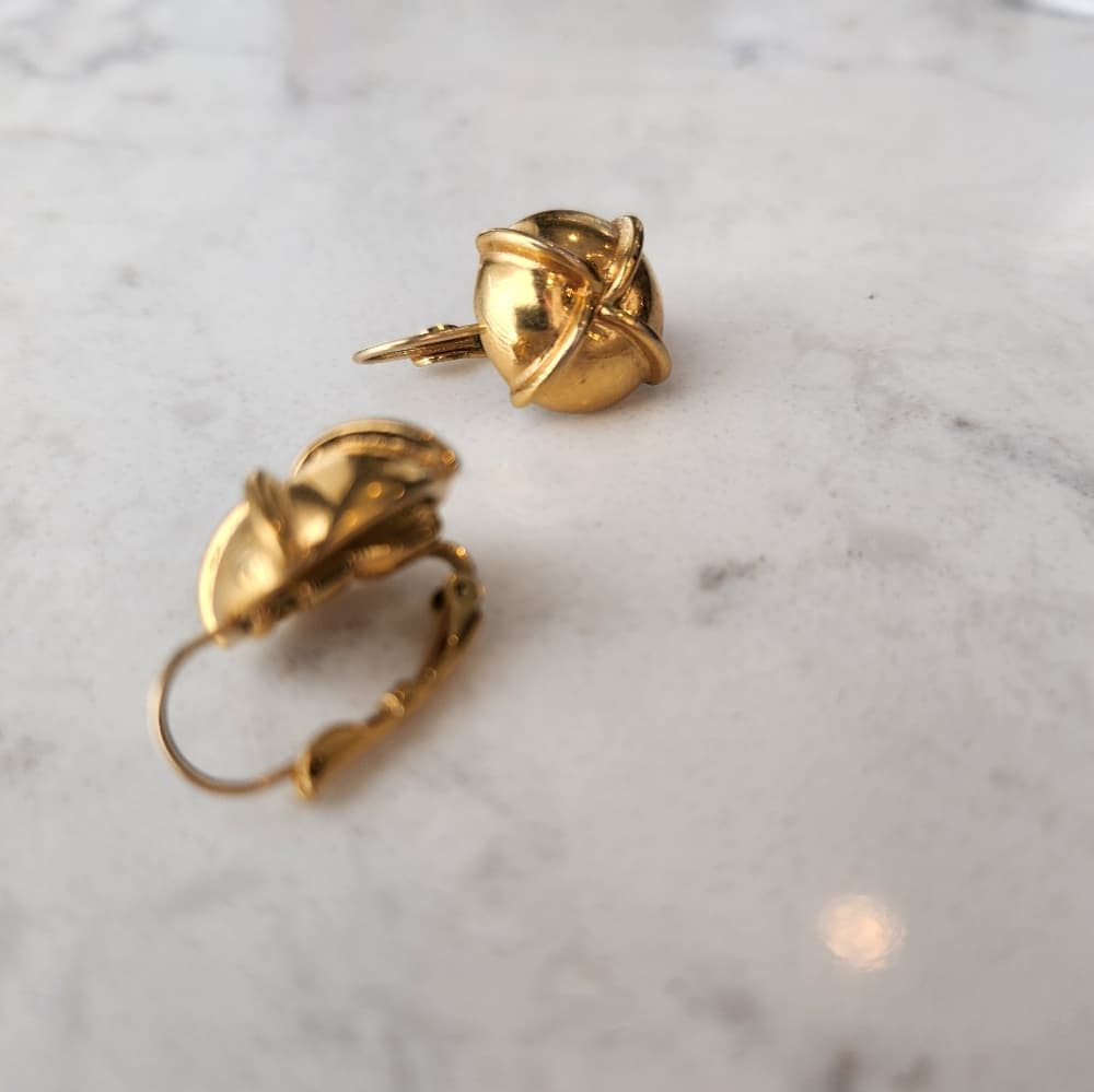Vintage Monet Gold Tone Clip on Round Chunky Costume Earrings