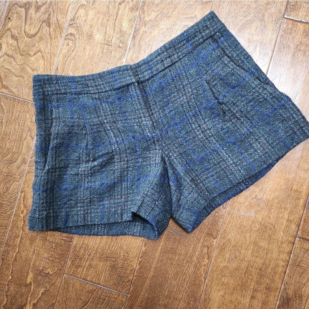 Theory Charcoal and Blue Alpaca Wool Blend Dress Shorts