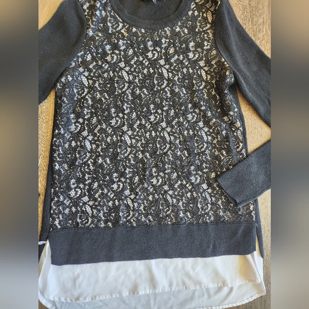 Simply Vera Vera Wang Black Lace Look Black and white Long Sleeve Sweater