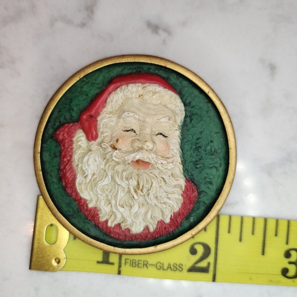 Festive Green Round Holiday Santa Clause Brooch