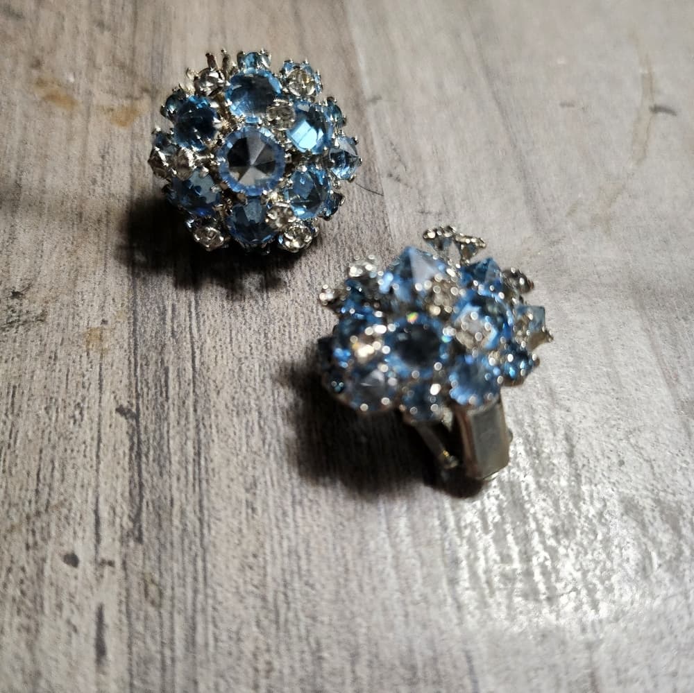 Beautiful Blue Vintage Austrian Crystal Clip on Earrings