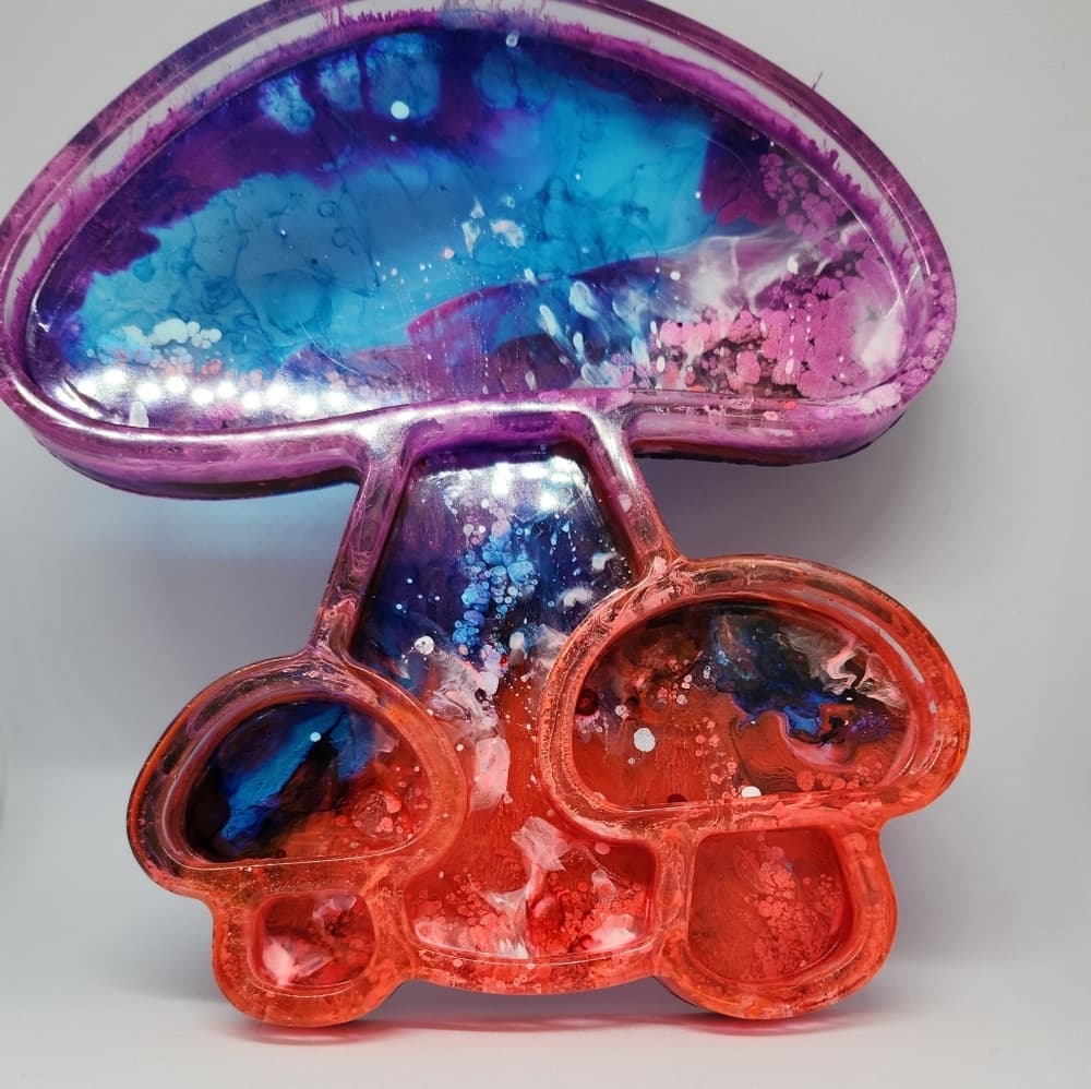 Funky Colorful Resin Mushroom Tray Jewelry Rolling Tray Vanity Make up Holder