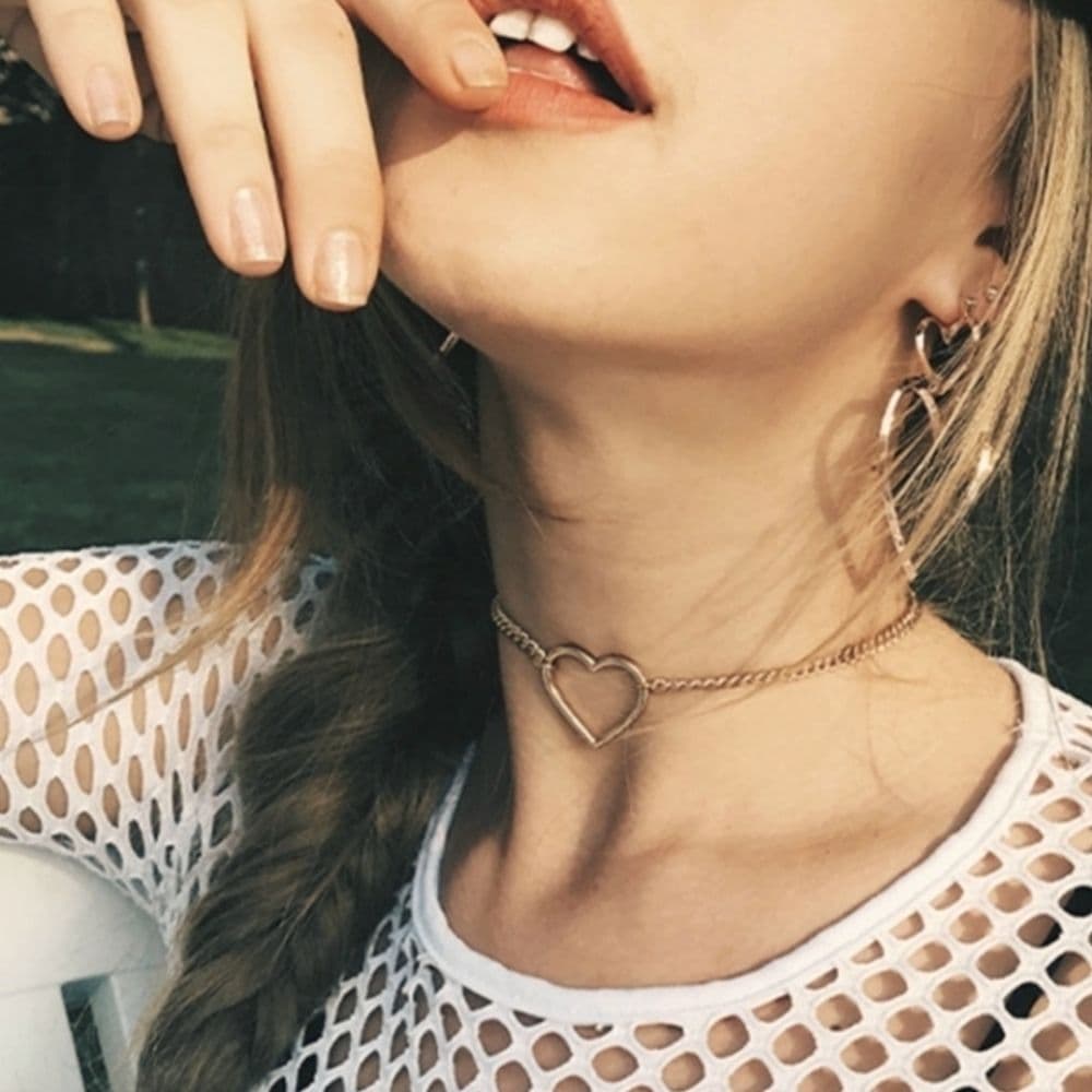 Gold Heart Choker Necklace