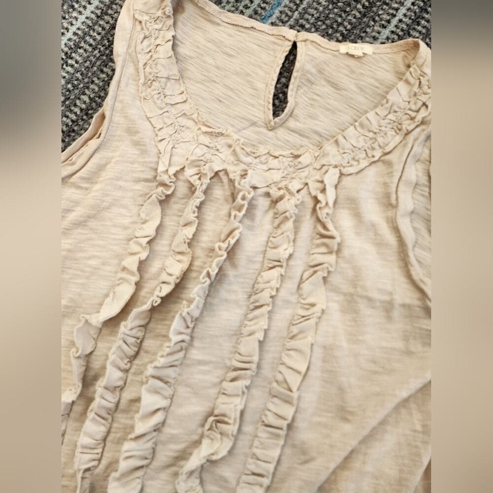 J. Crew Pink Biege Semi Sheer Sleeveless Top Ruffle Detail