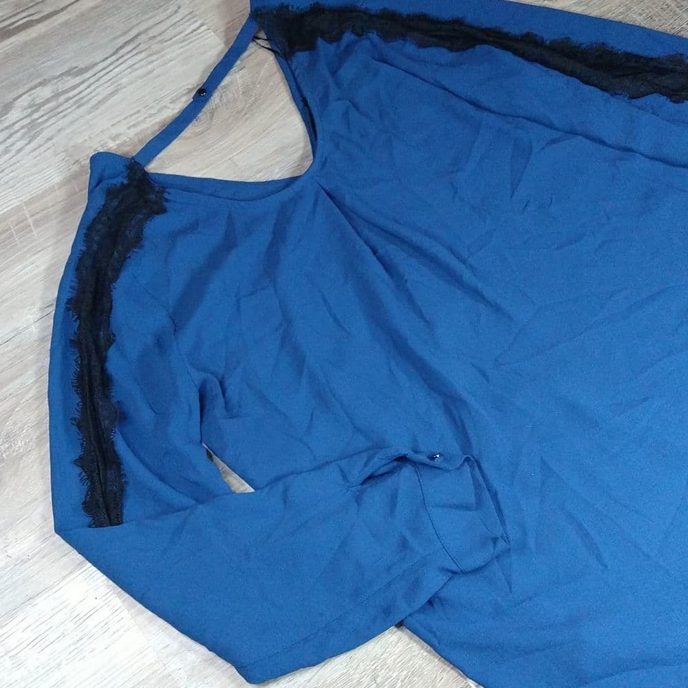 Ro & De Royal Blue Long Sleeve Lace Detail Blouse