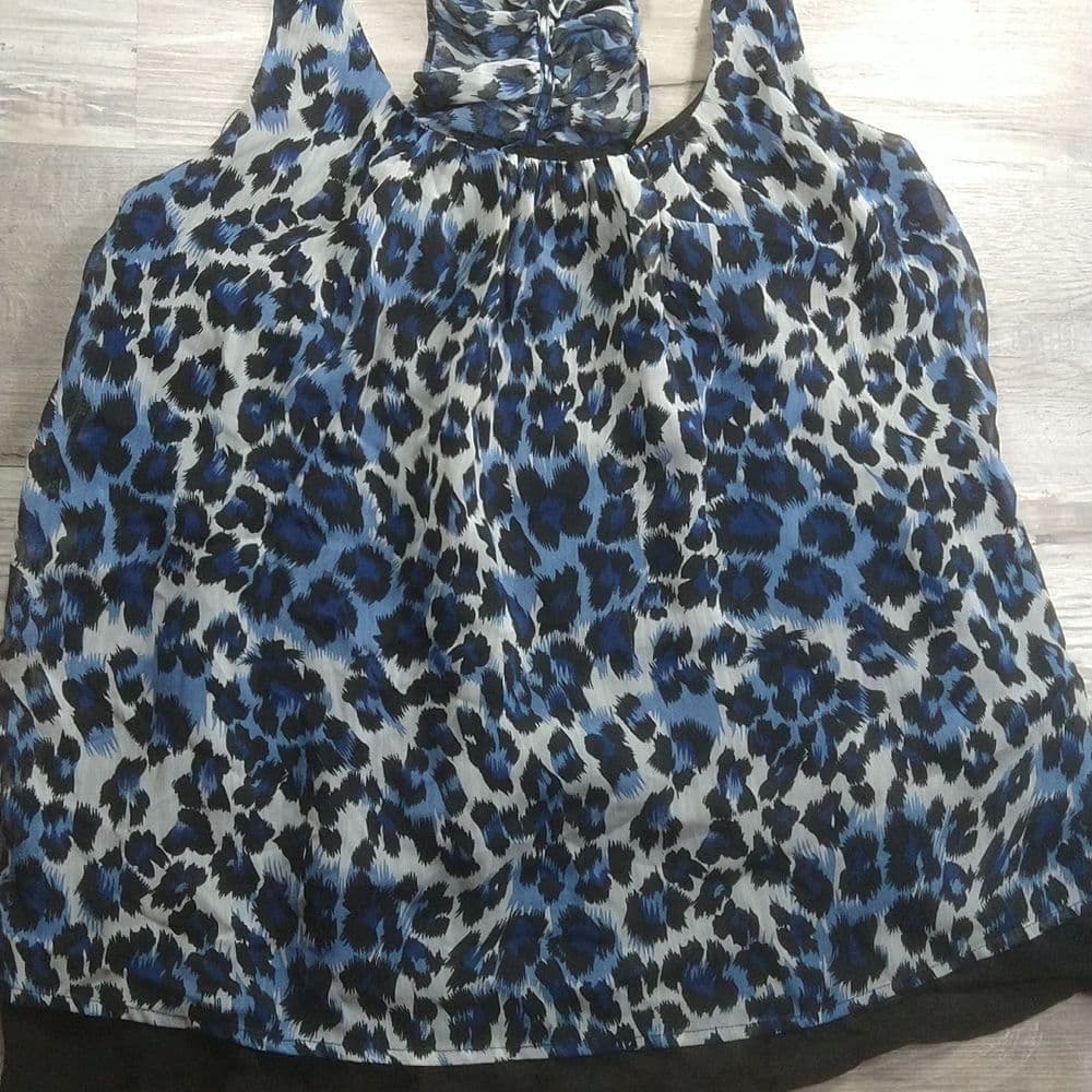 Pure Sugar 🥰 Blue Leopard Print Racer Back Ruffle Tank Blouse.