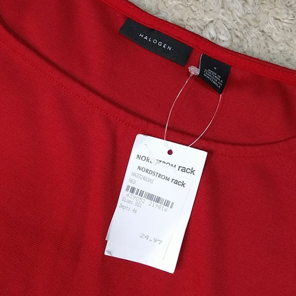 Red Halogen Sweater Dress with Ruffle Sleeves