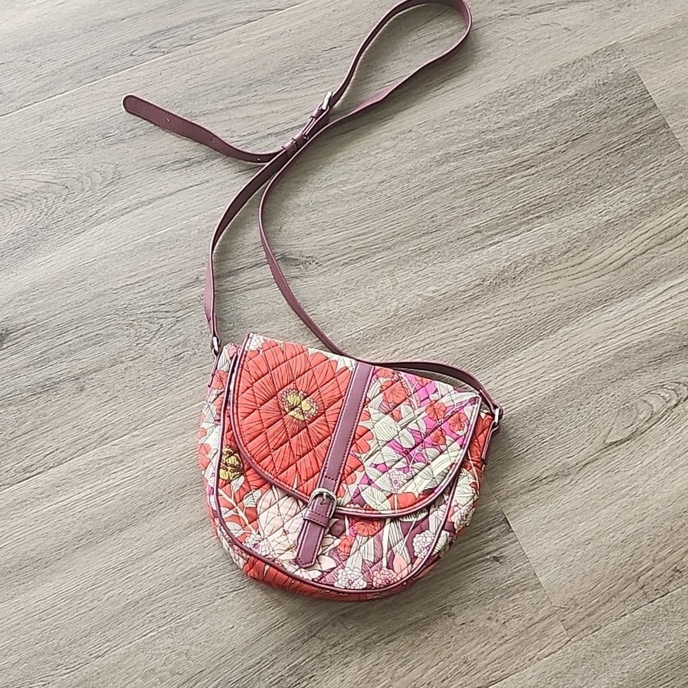 Red and Purple Floral Vera Bradley Crossbody Bag Adjustable Strap