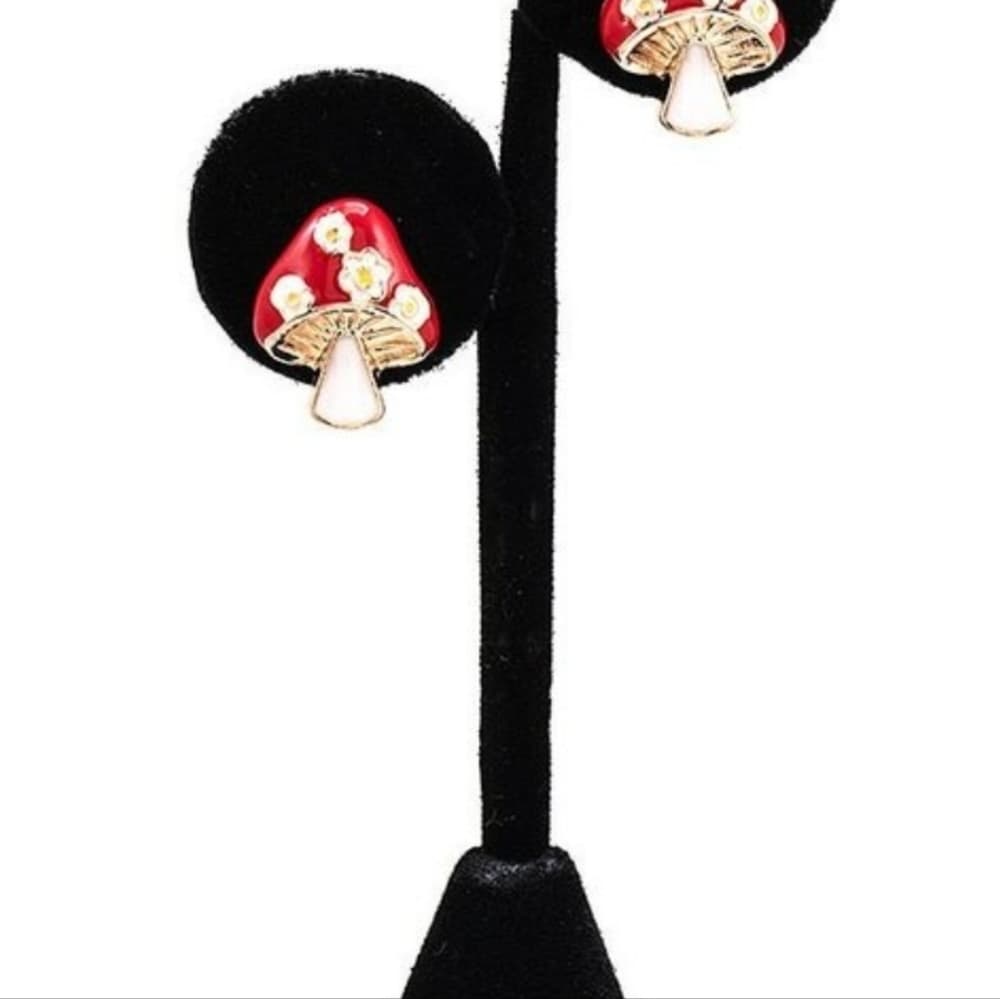Tiny Retro Enamel Mushroom Post Back Earrings