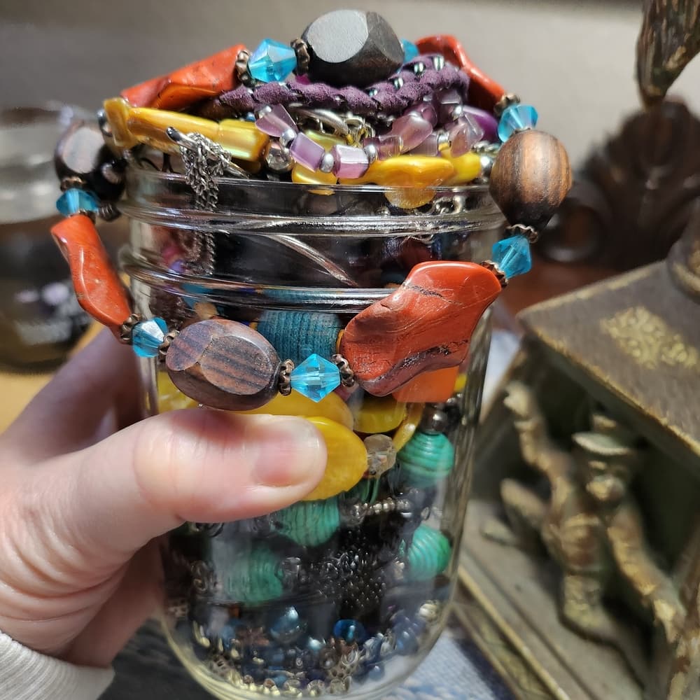 Bright Bold And Colorful Artistic Beaded Statement Necklace Mystery Jar