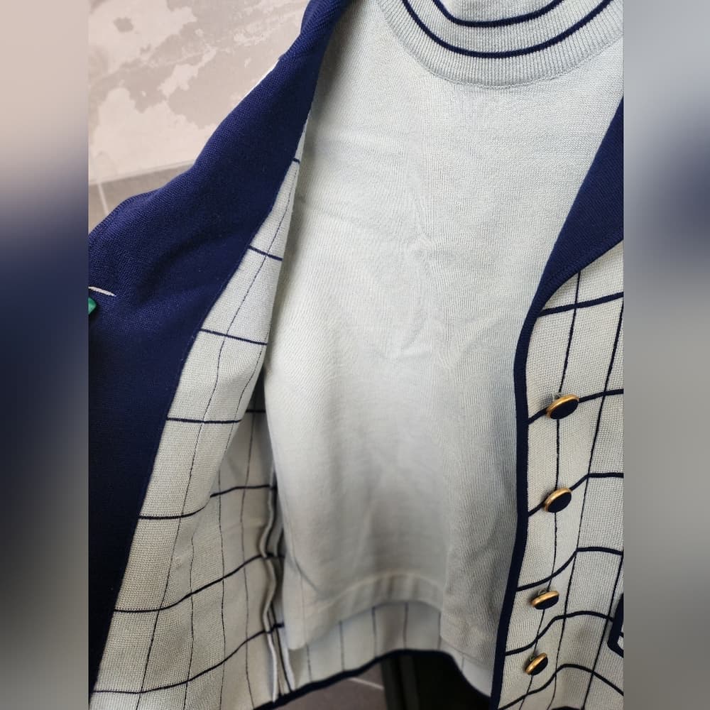 Vintage 100% Wool 1950s Marco Donati Mod Blue and White Checkered 2 Pc Jacket