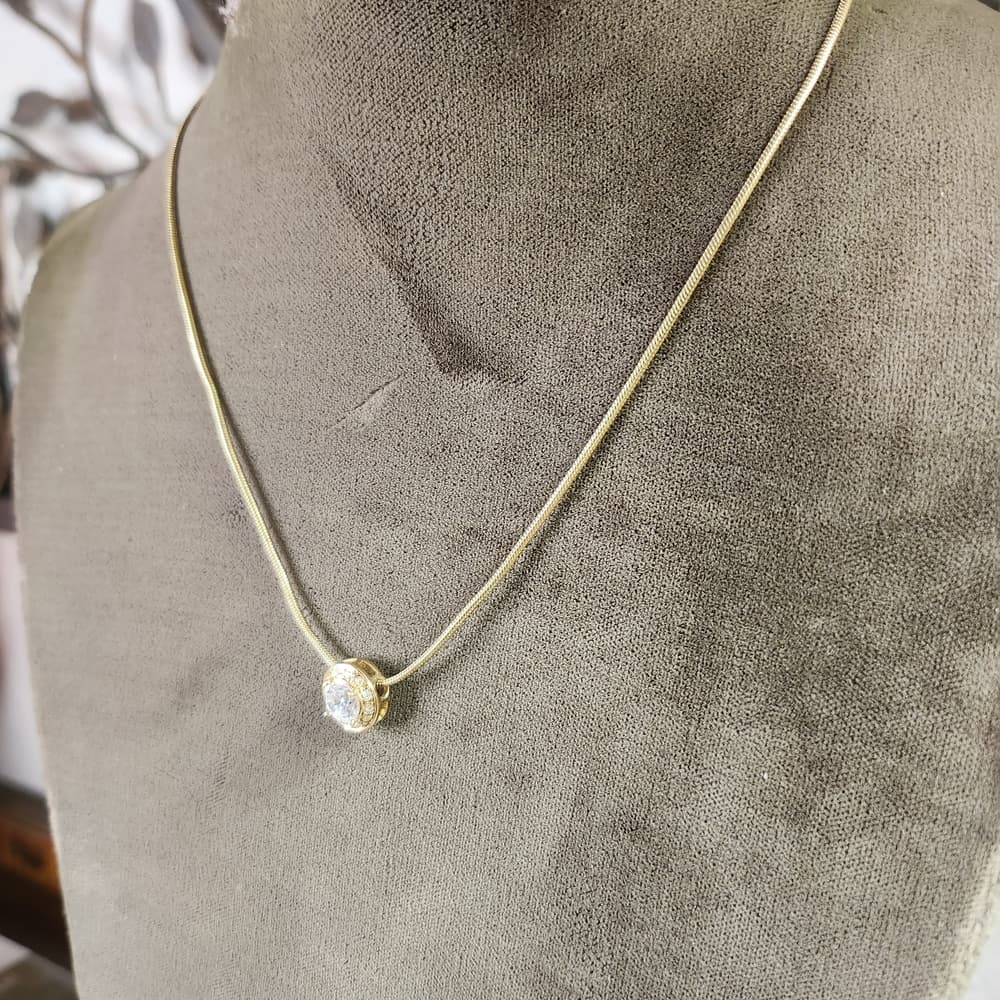 Nadri Gold Necklace with Round CZ Solitare Pendant Necklace