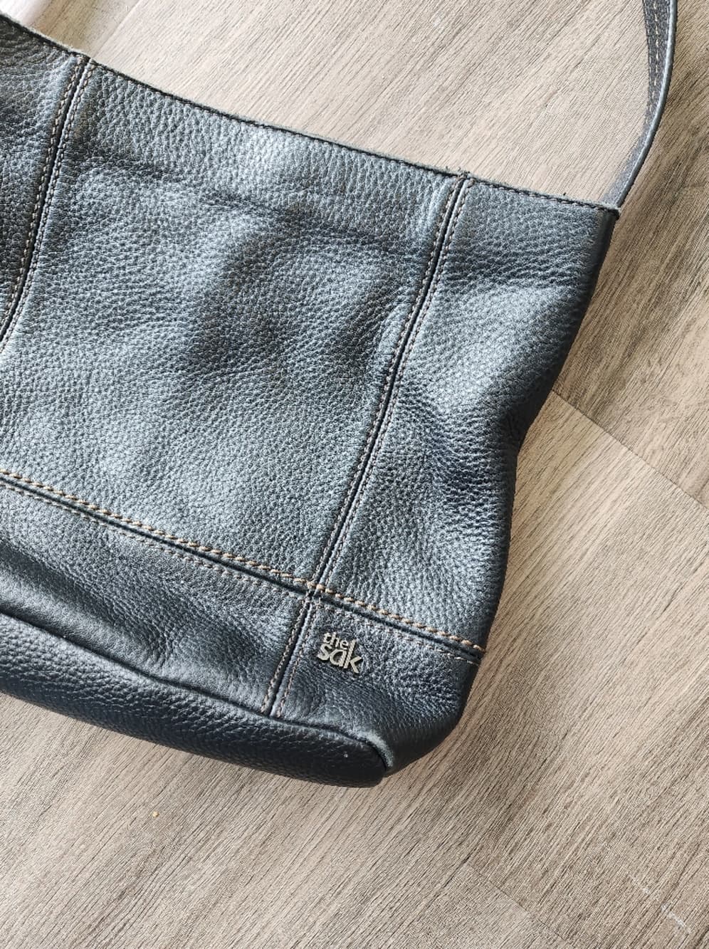 The Sak Soft Black Leather Shoulder Bag with Contrast Stitching