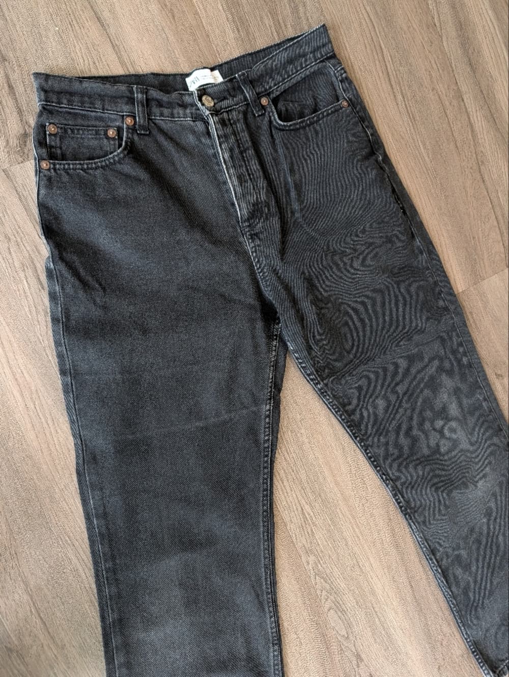 Zara Women's High Rise Button Fly Black Straight Leg Jeans