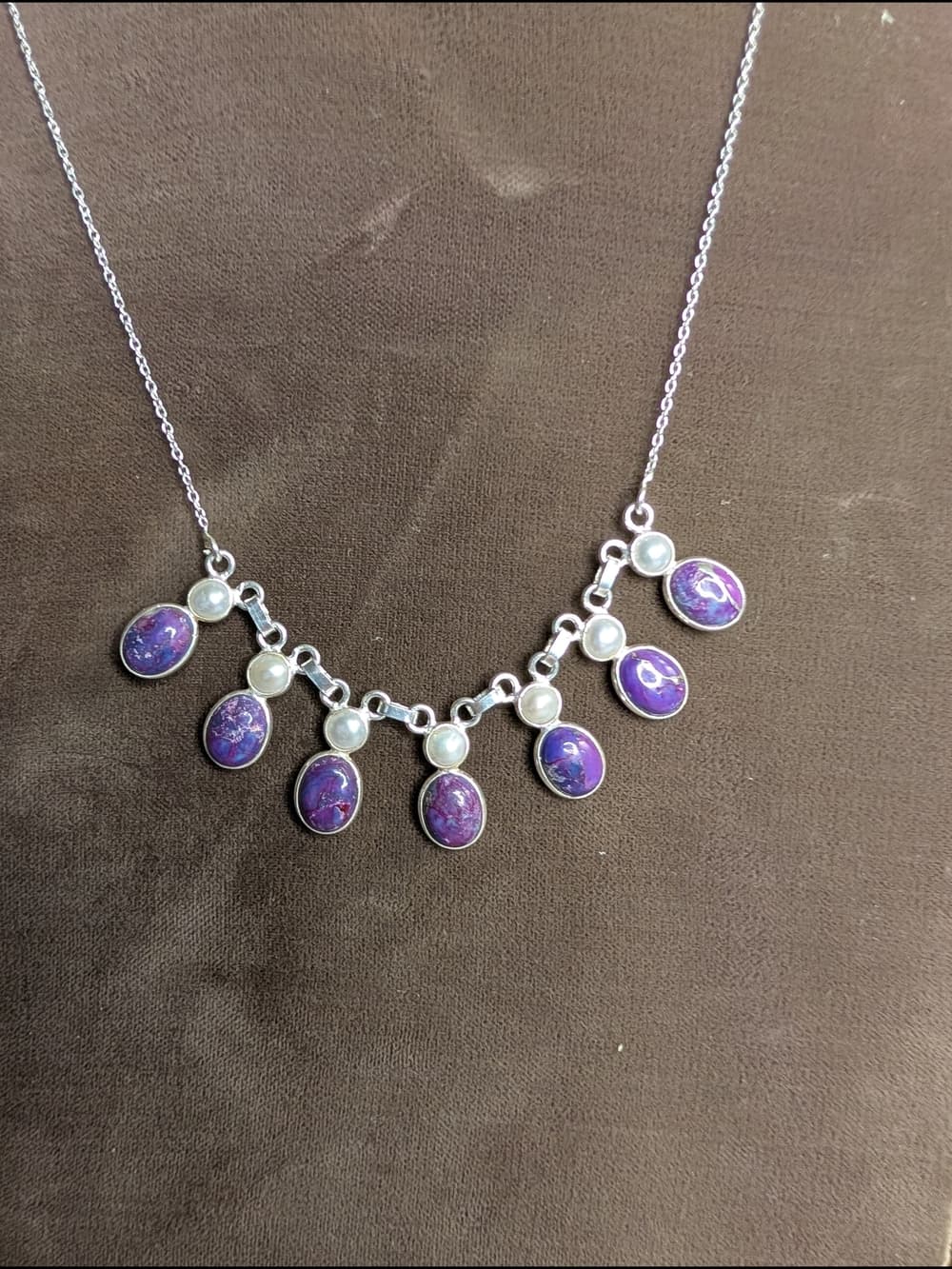 Mojave Purple Turquoise Southwestern Style Necklace With Pearl Accents
