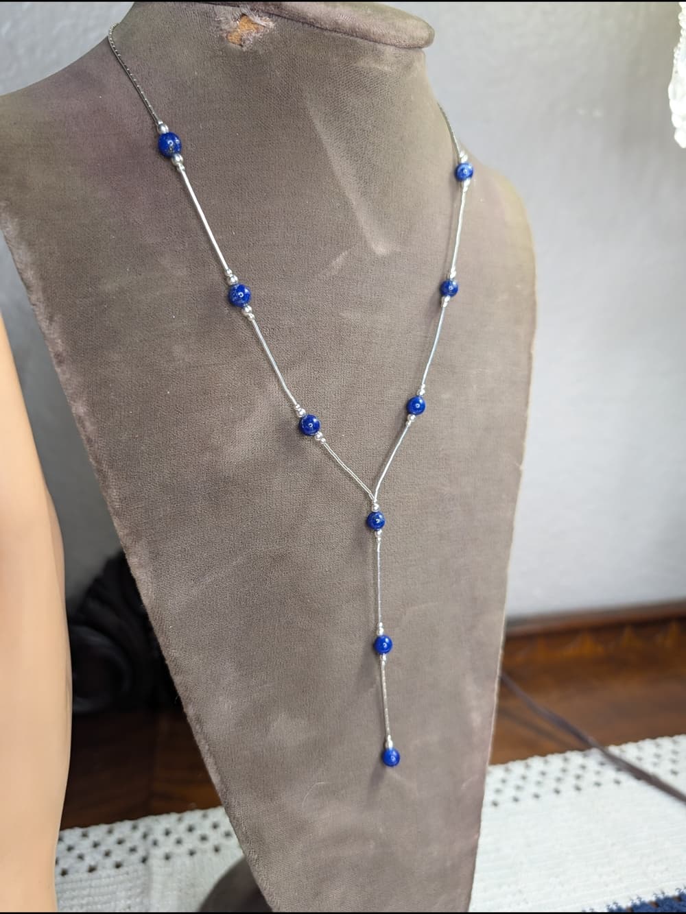 Lapis Lazuli Liquid Silver Necklace Sterling Southwestern Boho Chic