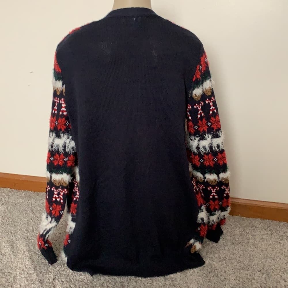 Women's Festive Holiday Sweater With Riendeer Cookies Candy Canes Shaggy Accents
