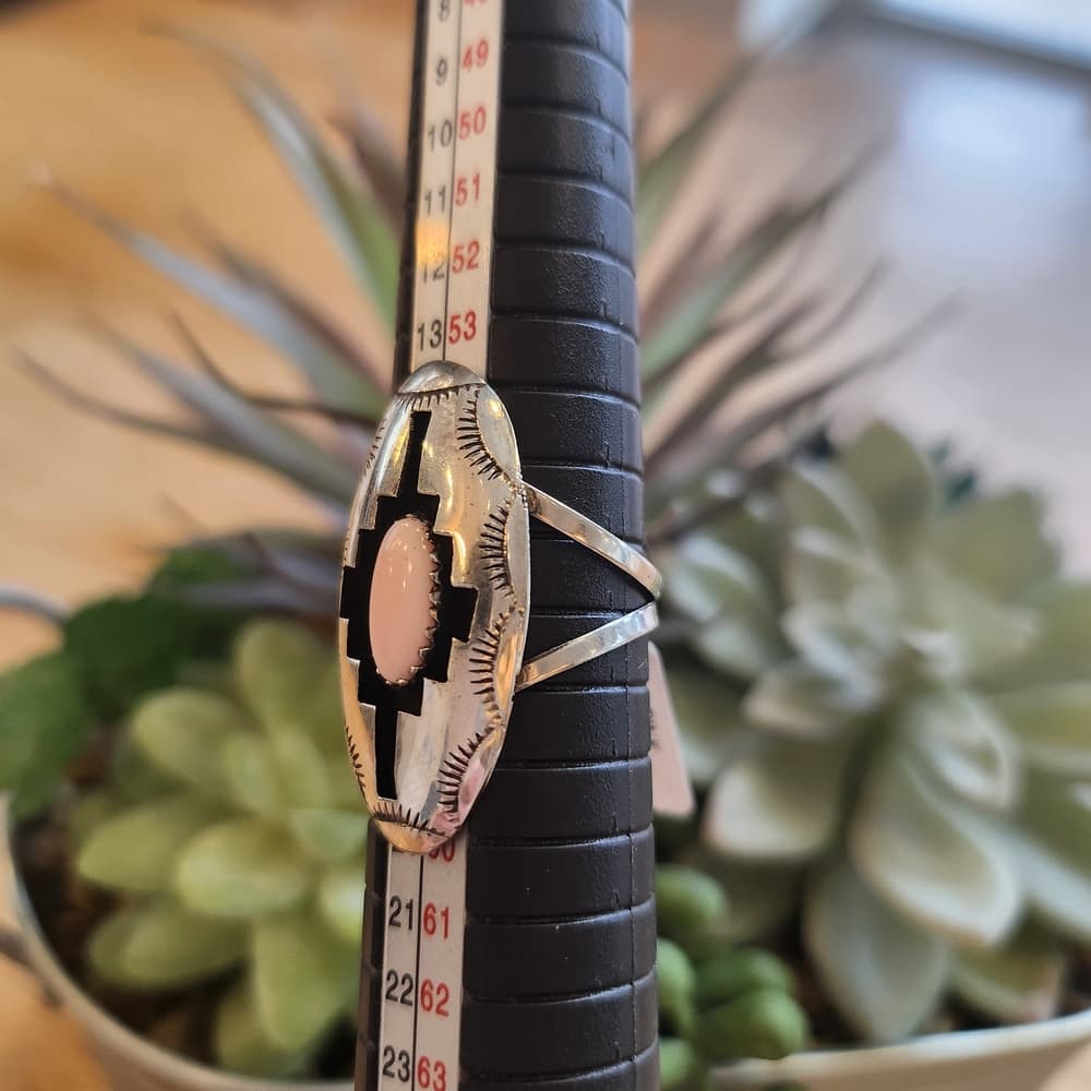 Signed Felix Perry Navajo Pink Conch Sterling Silver Ring | Size 8 Shadow Box