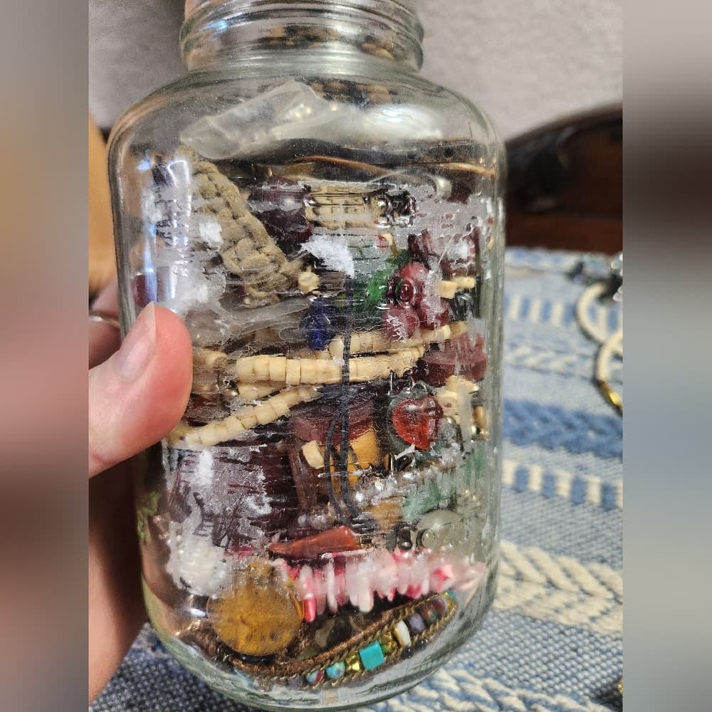 Jar of Mixed Beads Wood Bone Shell And Other Tribal Crafting And Jewelry Making