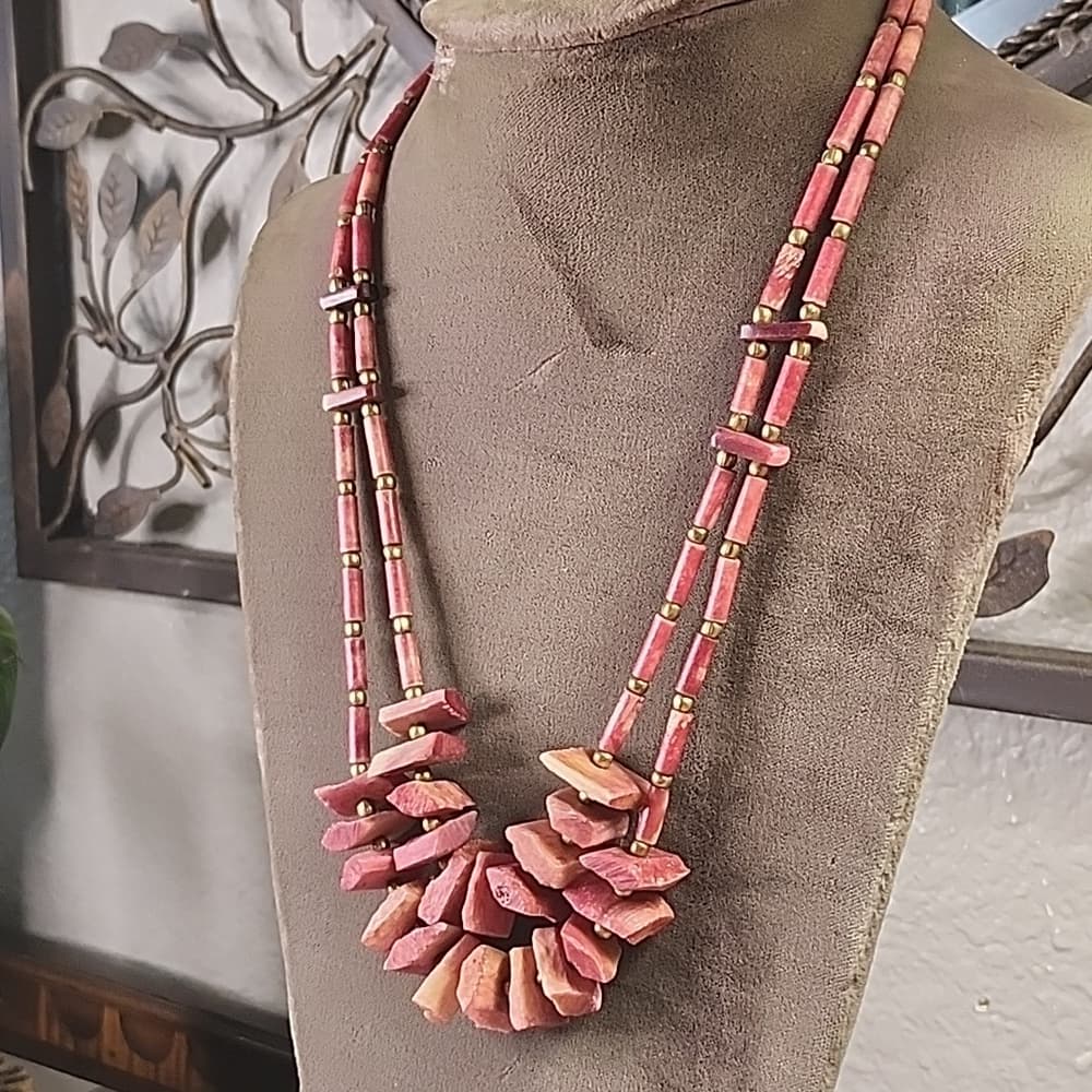 Vintage Southwestern Native Style Red Dyed Bone Chunk Handmade Necklace