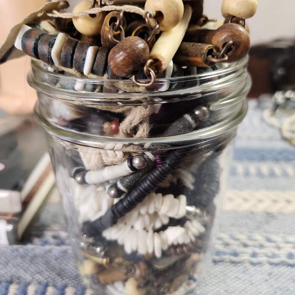 Tribal Style Wear Or Craft Lo Jewelry Jar Wood Bone Shell Leather Etc.