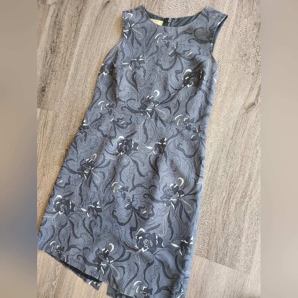 Tommy Bahama Silk Blue And Gray Floral Midi Evening Dress
