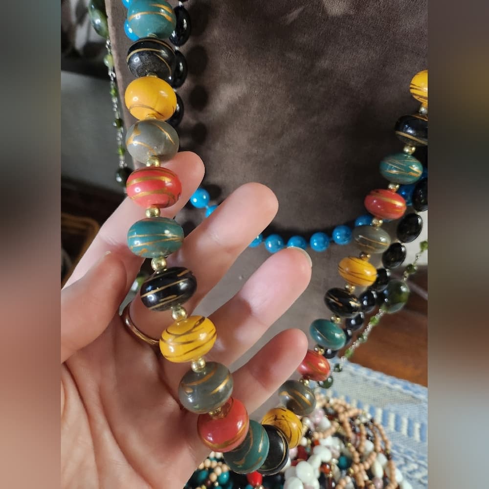 Vintage Bold And Colorful Beaded Statement Necklace Set