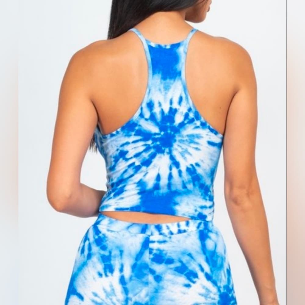 2 Piece Pink And Blue Tie-Dye Crop Top and Shorts Set