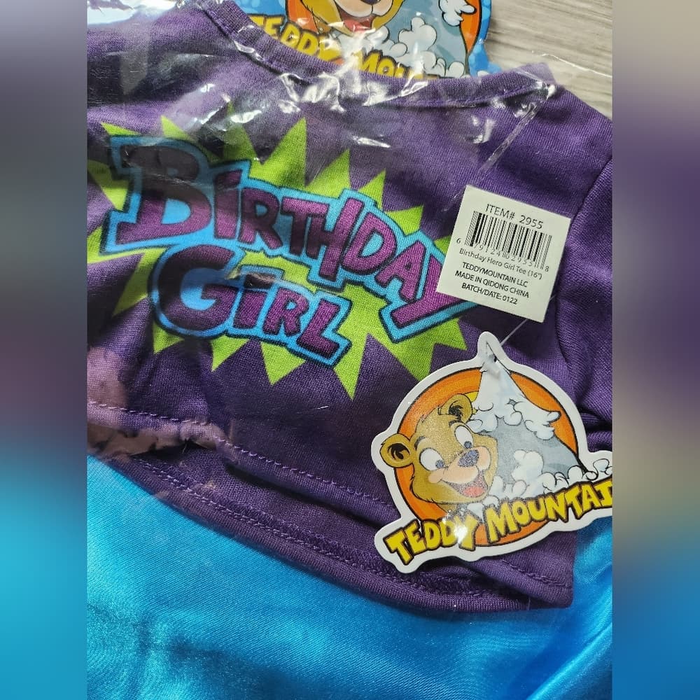 Teddy Mountain Purple and Blue Birthday Girl Outfit Shirt With Cape