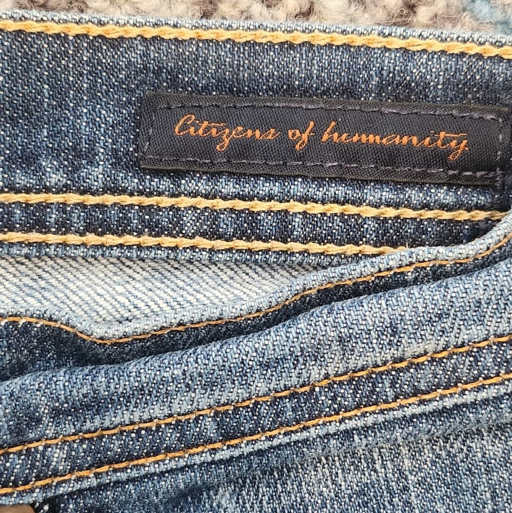 Citizens Of Humanity Blue Denim Cut Off Freyed Stretchy Shorts Made In Usa