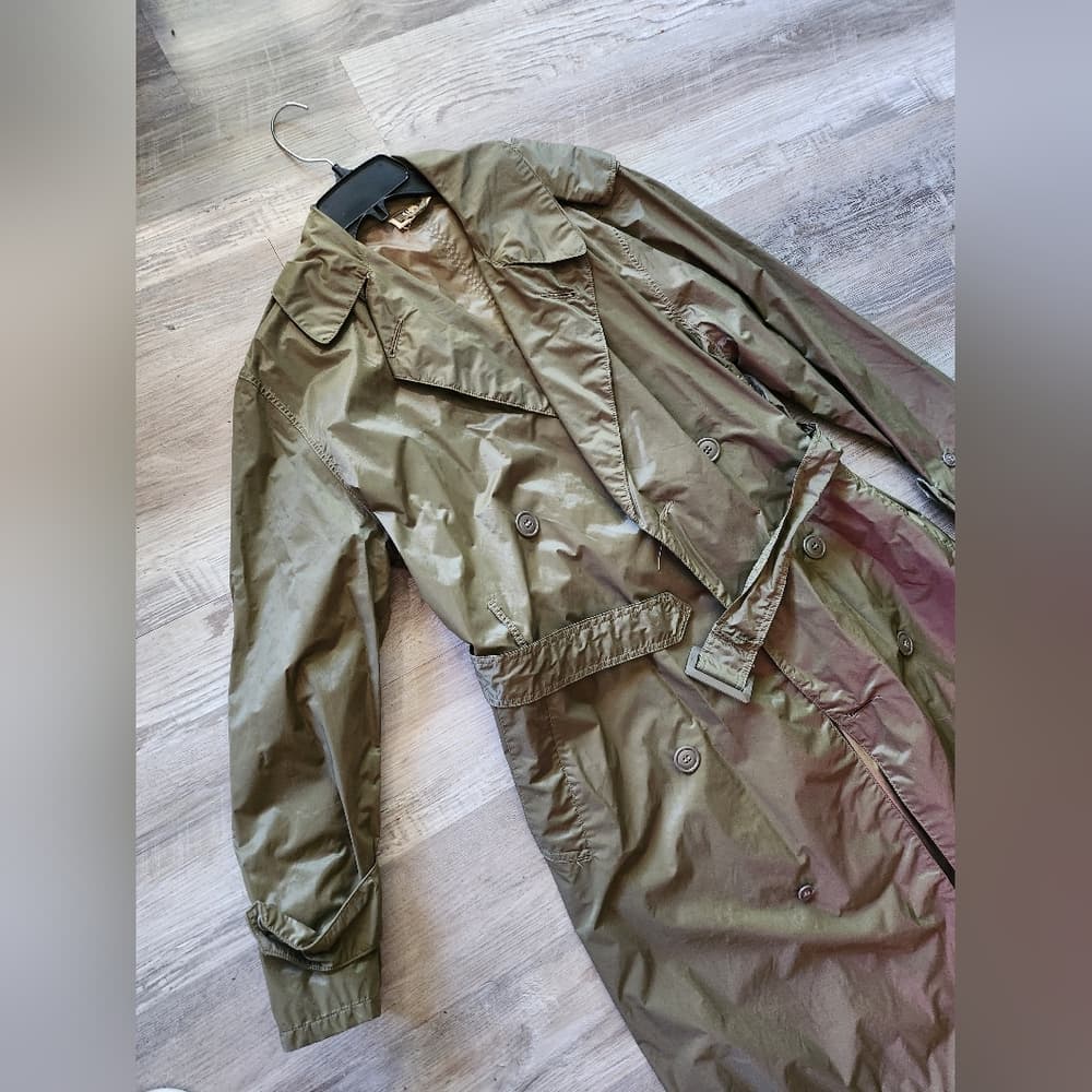 Green Military Trench Style Raincoat with Wide Collar and Belt Reg 34 Mens