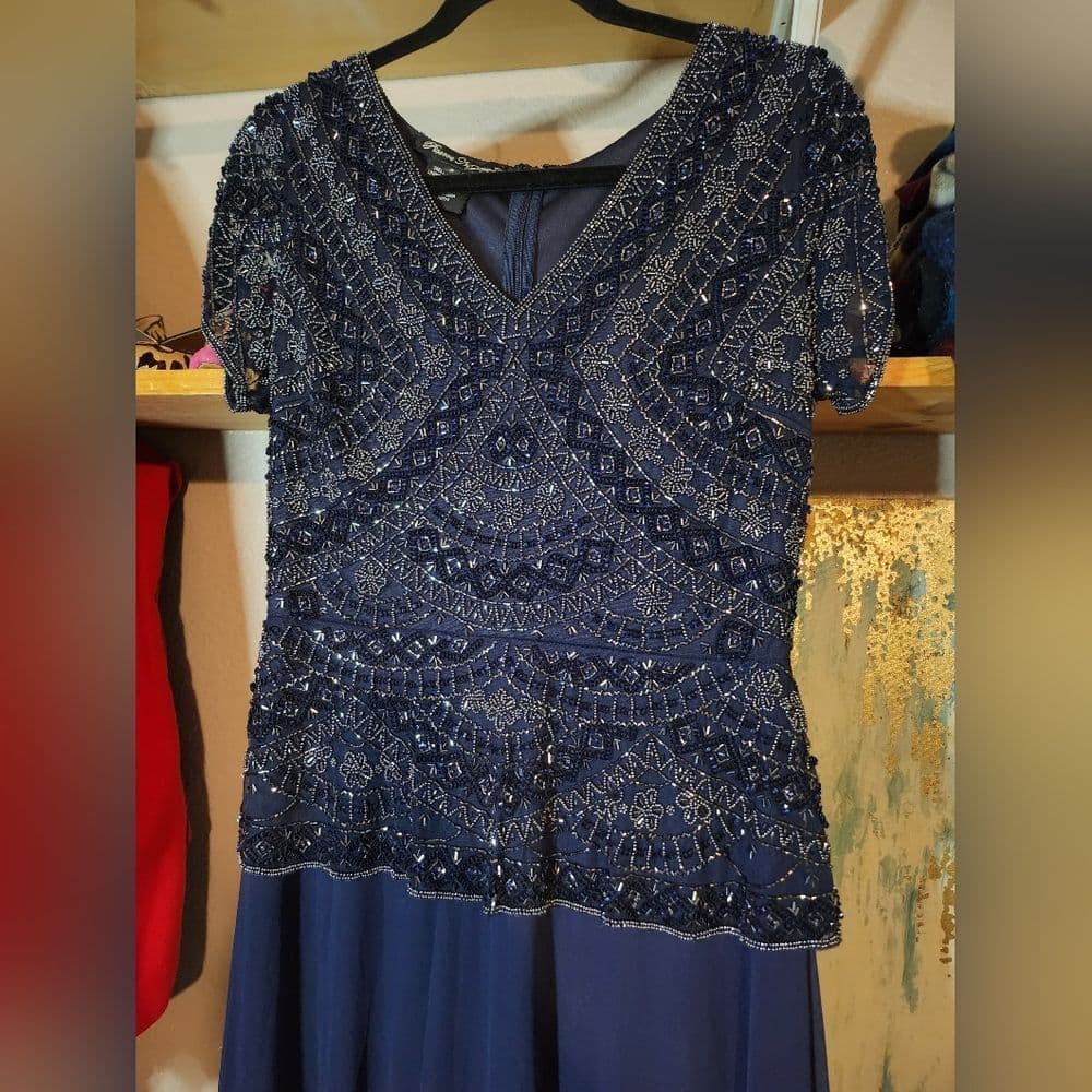 Navy Blue Beaded Formal Mother Of the Bride Dress Pisarro Nights
