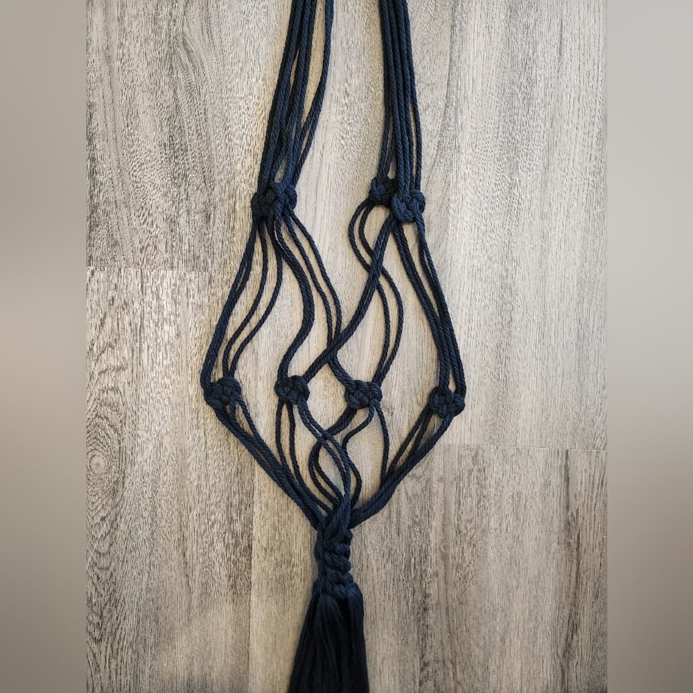Large Black Macrame Knotted Fringe Tassel Hanging Plant holder for large pot