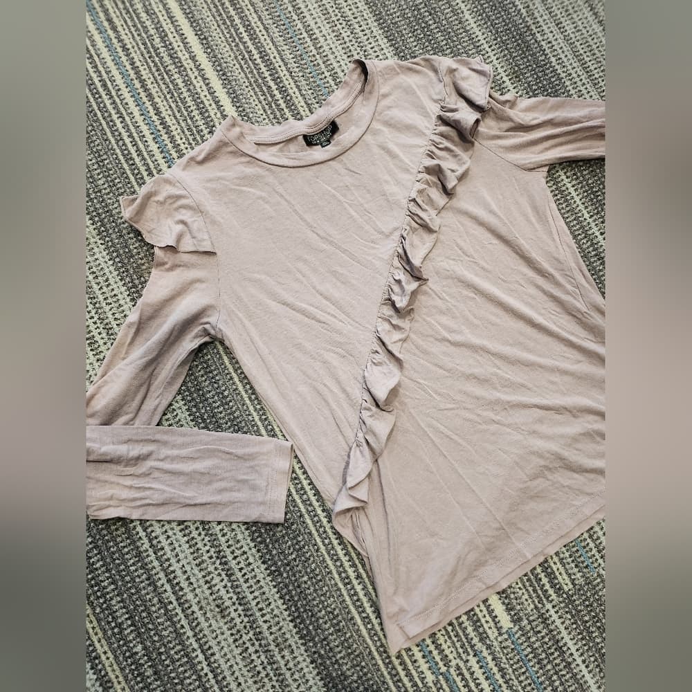Topshop Ruffled Long Sleeve Top in Light Pink Or Lavender Color