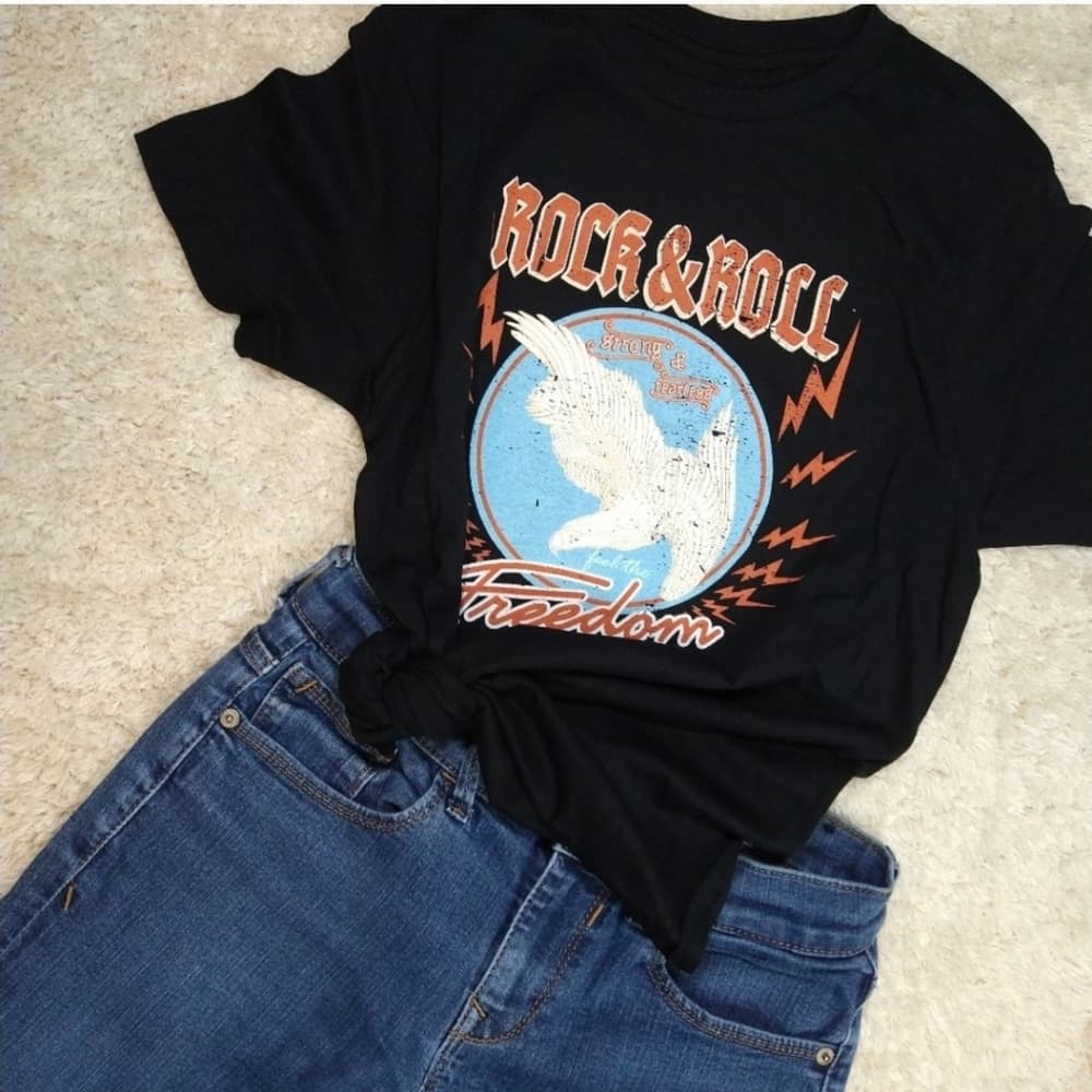 Retro Look Rock and Roll Graphic Tees in Black or White
