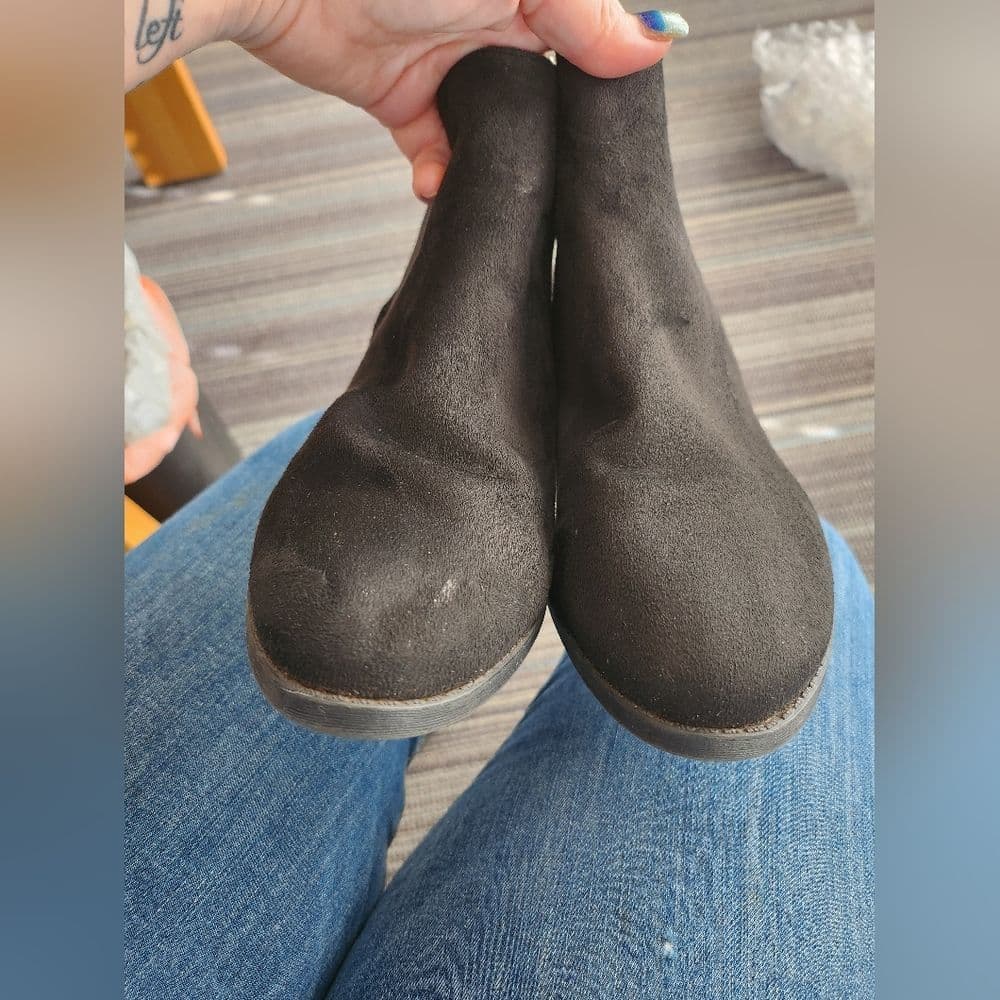 Express Black Faux Suede Ankle Booties Low Block Heel