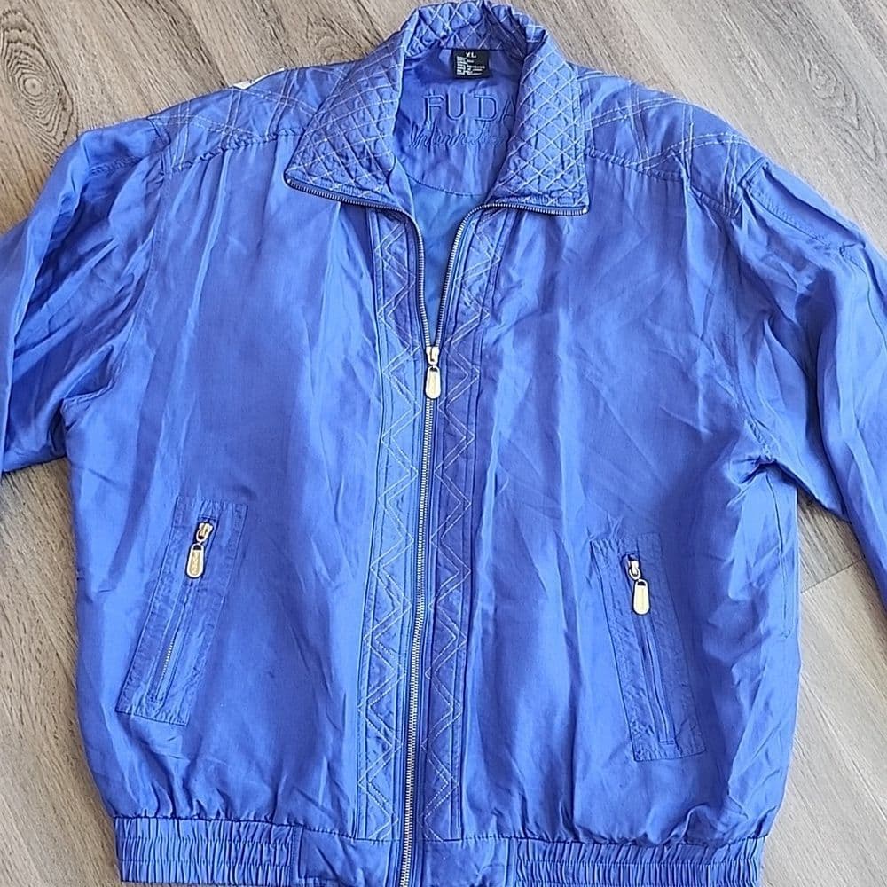 Vintage Fuda International Blue Silk Windbreaker Light Weight Jacket