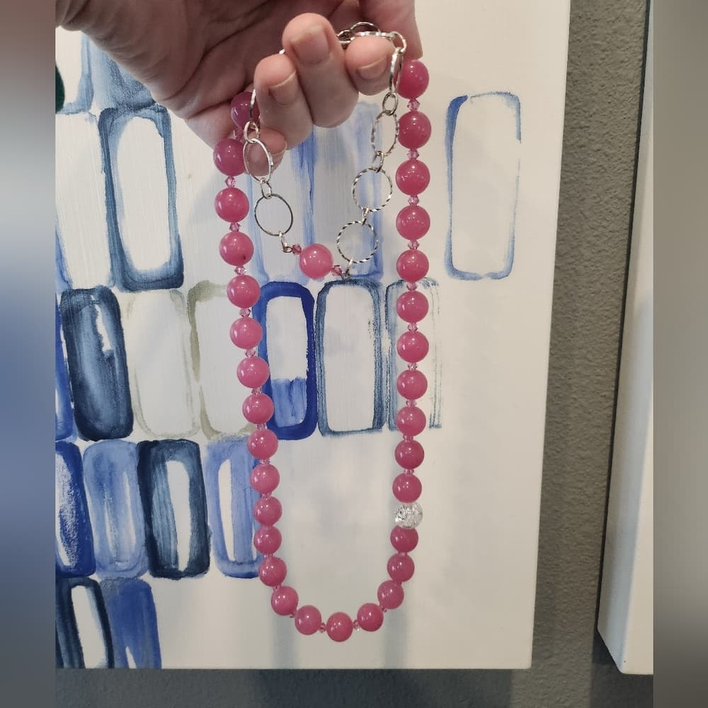Pink Glass Beaded Necklace and Matching Bracelet Set