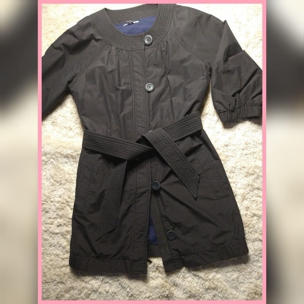 Vince Black Trench Style Belted Crew Neck Jacket