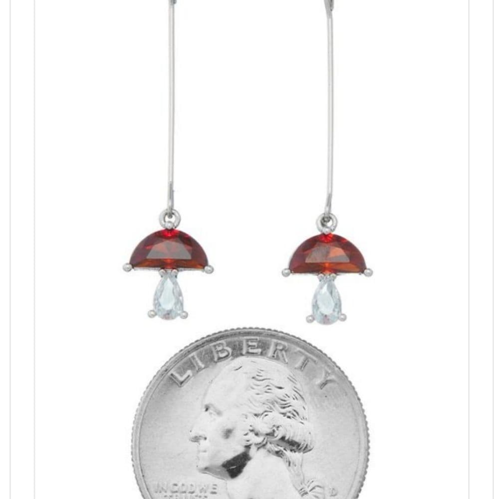 Long Dainty Sparkly Red Mushroom Drop Earrings