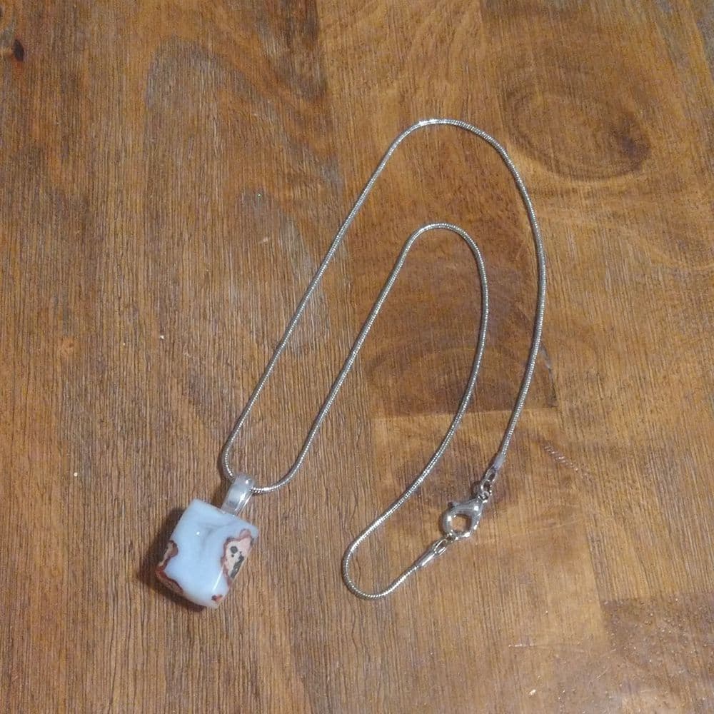 Unique Square Moroccan Agate Geode on Sterling Plated Rope Chain