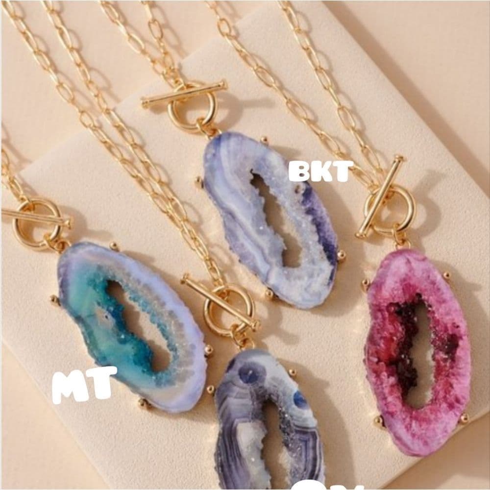 Gorgeous Resin Crystal Agate Geode Pendant and Earring Set