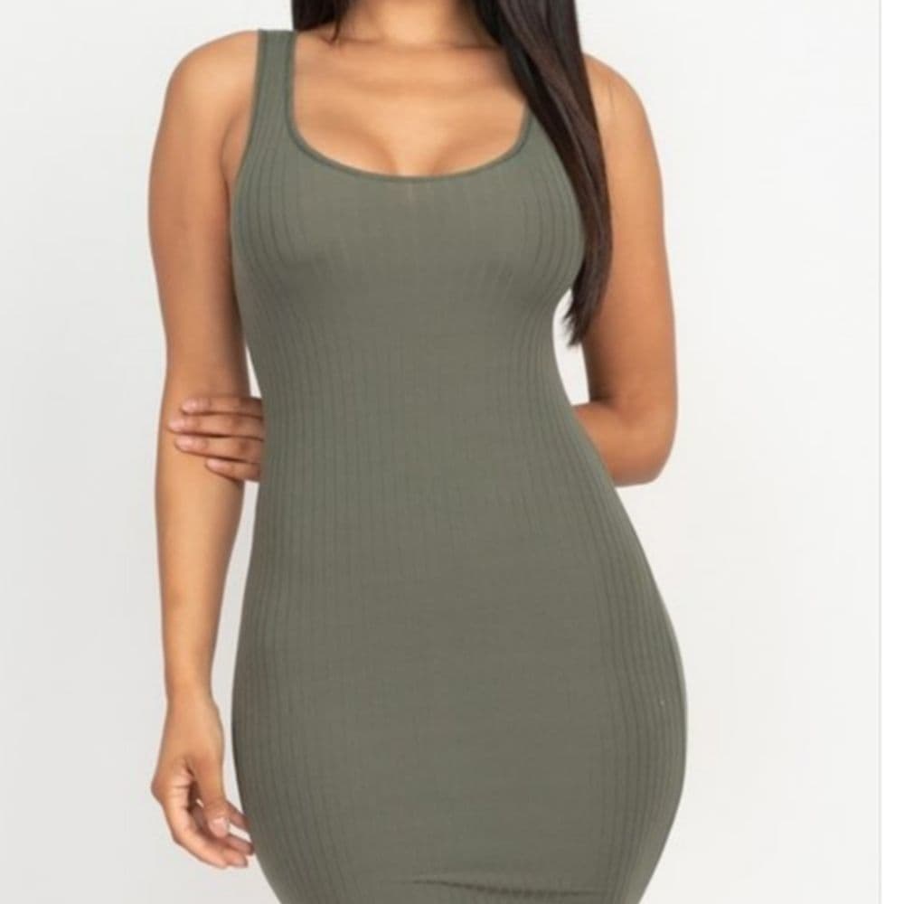 Basic Soft and Stretchy Body Con Sexy Olive Green Dress