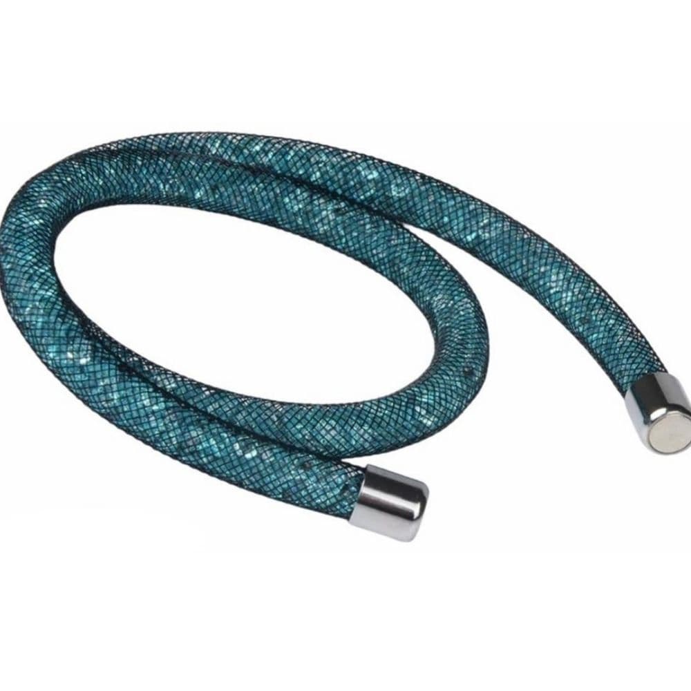 15" Teal Mesh Crystal Wrap Bracelet with Magnetic Clasp