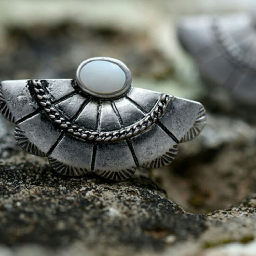 Silver Mother of Pearl Shell BOHO Fan earrings