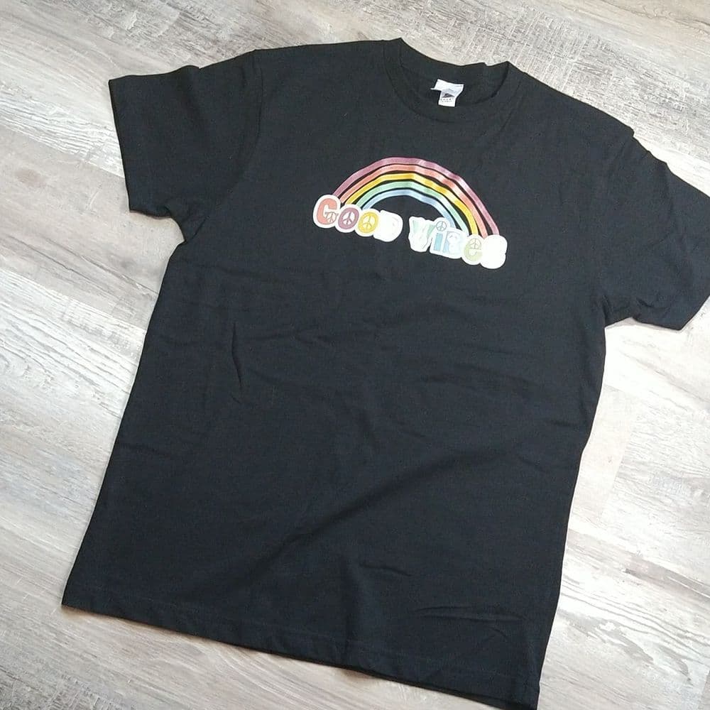 Black Retro Rainbow Good Vibes Only Tee