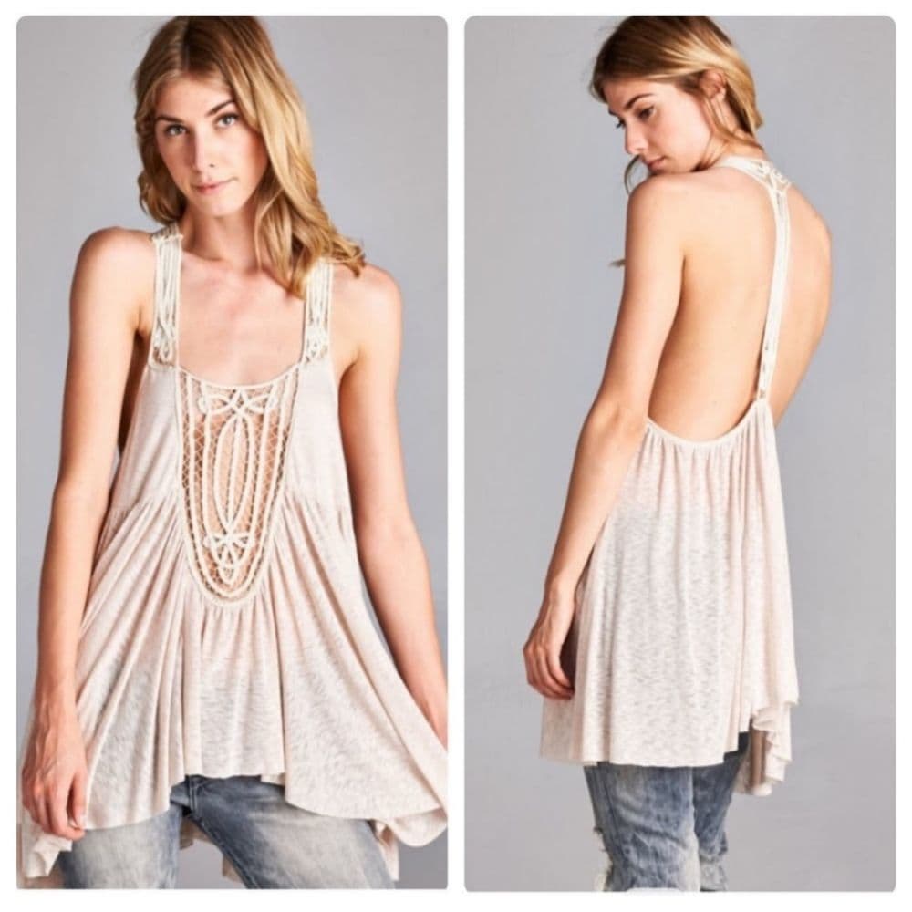Semi Sheer Cream Oversized Trapeze Tunic Tank
