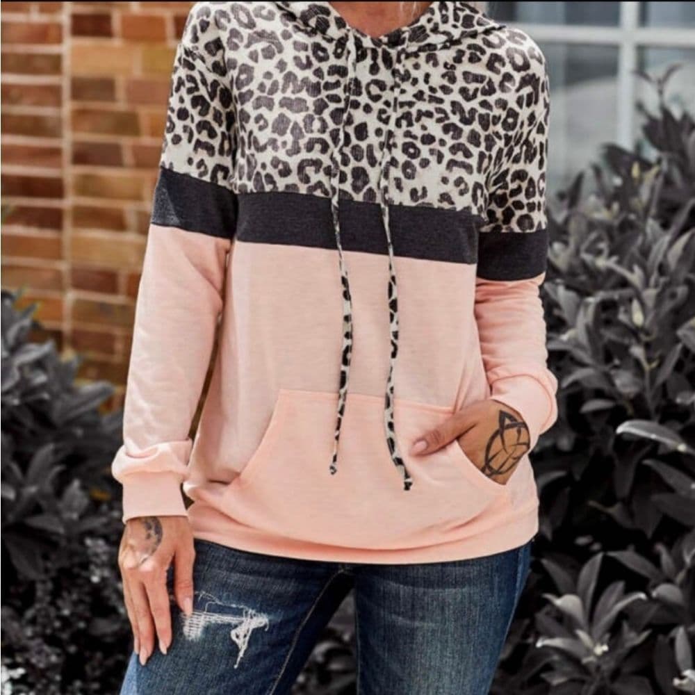 Last One. Animal Print Color Block Pink Lightweight Hoody